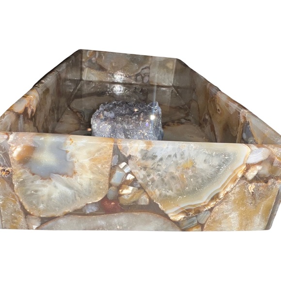 Agate geode tray crystals rocks handmade rectangular brown tan healing dish - Picture 8 of 10